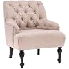 Antique Retro Chesterfield Buttoned Beige Linen Occasional Accent Chair