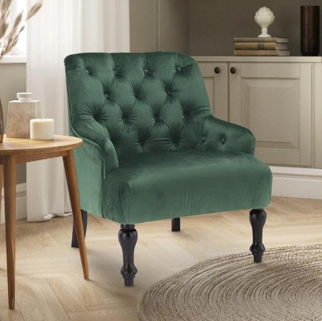 Antique Retro Chesterfield Buttoned Bottle Green Velvet Occasional Accent Chair