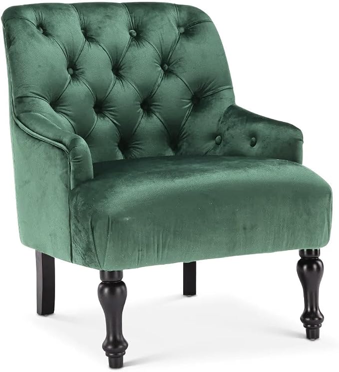 Antique Retro Chesterfield Buttoned Bottle Green Velvet Occasional Accent Chair